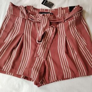 Torrid High Waist Shorts Pink With White Stripes Size 12 NWT Tie Waist